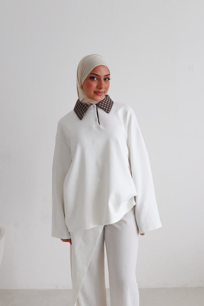 Oversized Polo Oberteil mit Karokragen