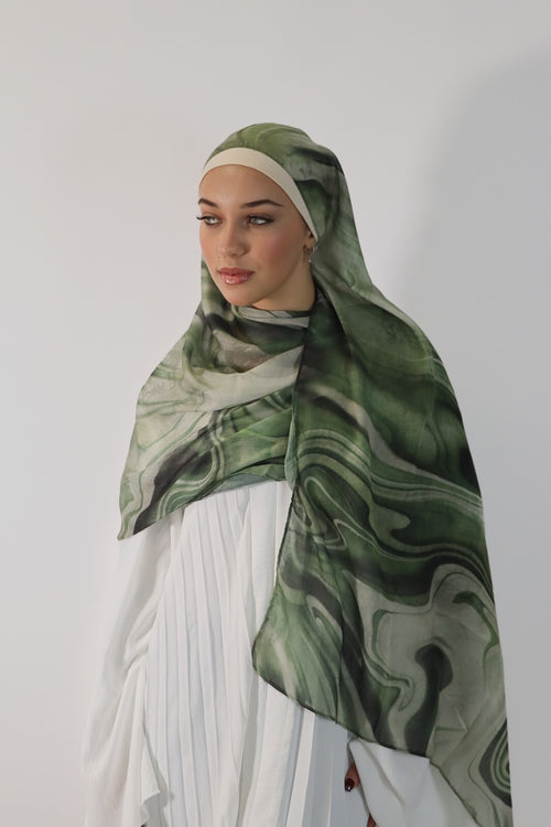 Printed Modal Hijab - Green