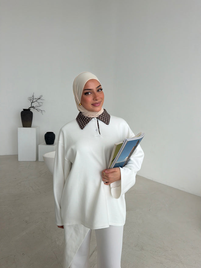 Oversized Polo Oberteil mit Karokragen
