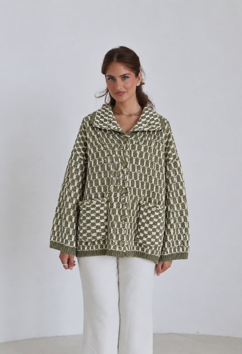 Gemusterter Strickcardigan mit Knopfverschluss