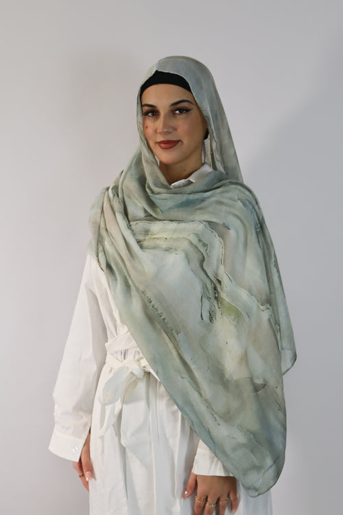 Printed Modal Hijab - Pea