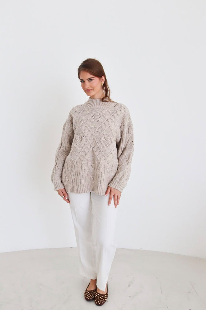 Oversized Zopfstrick Pullover
