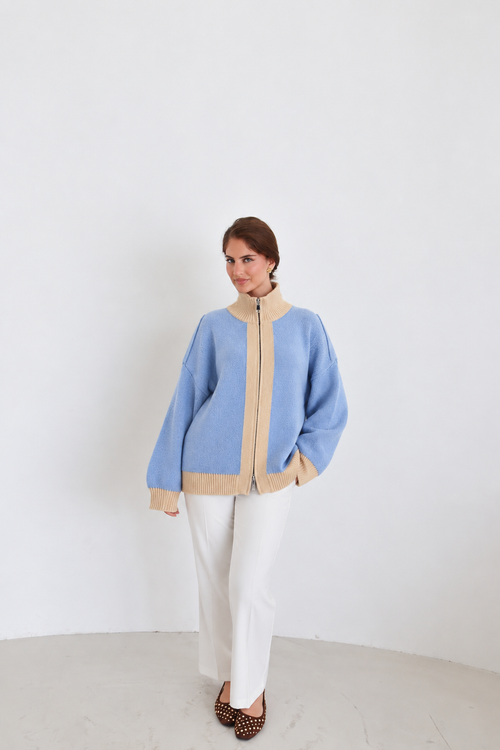 Contrast Zip Cardigan